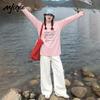 MJ STYLE Women's Graffiti Print Long Sleeve Cotton T-Shirt
