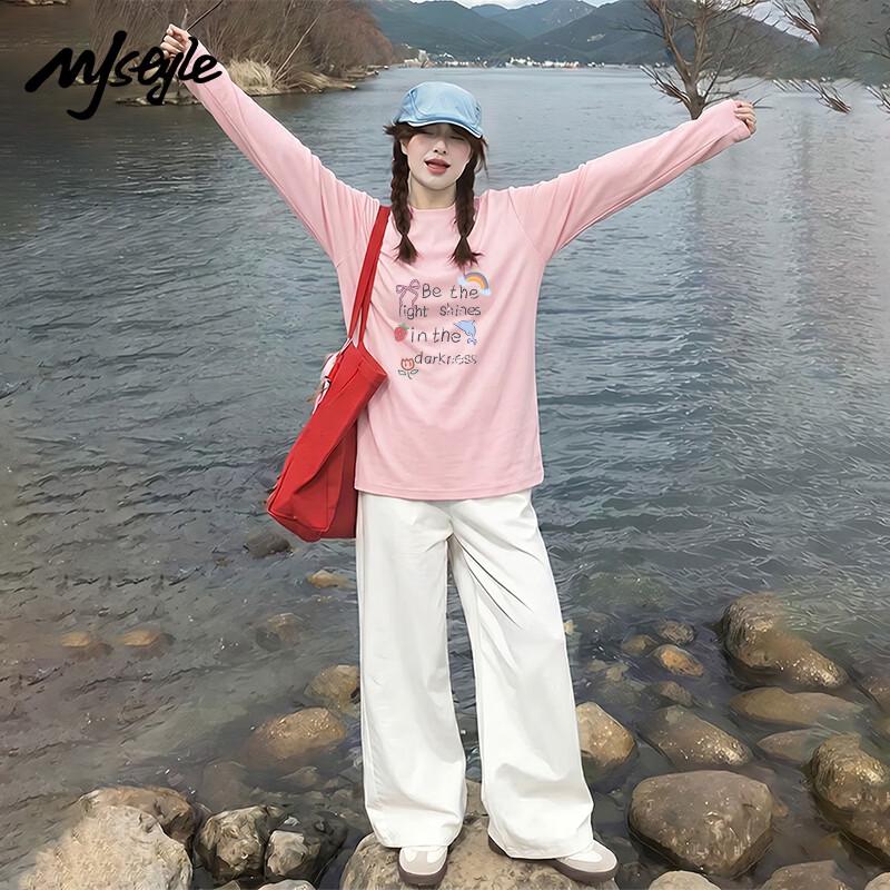 MJ STYLE Women's Graffiti Print Long Sleeve Cotton T-Shirt