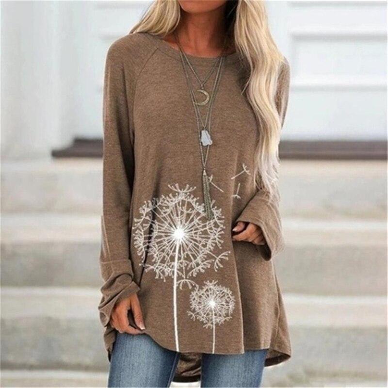 2022 Nueva ropa de moda para mujeres Camisas largas de gran tamaño XS-5XL  Camisetas estampadas Casual Cuello redondo Manga larga Jersey suelto Plus  Size Top comprar a buen precio — entrega gratuita,
