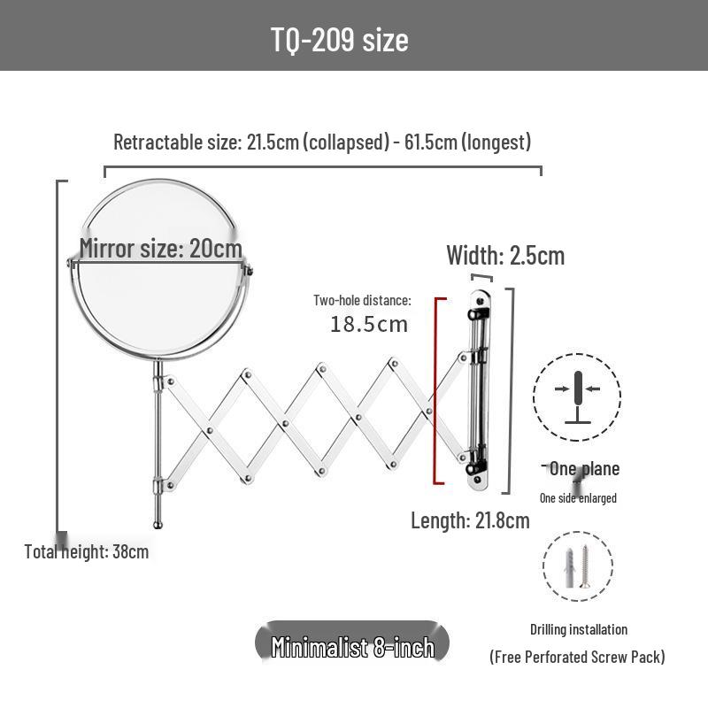 Wall-Mounted Double-Sided Magnifying Makeup Mirror: High-Definition Telescopic Folding Vanity Design
