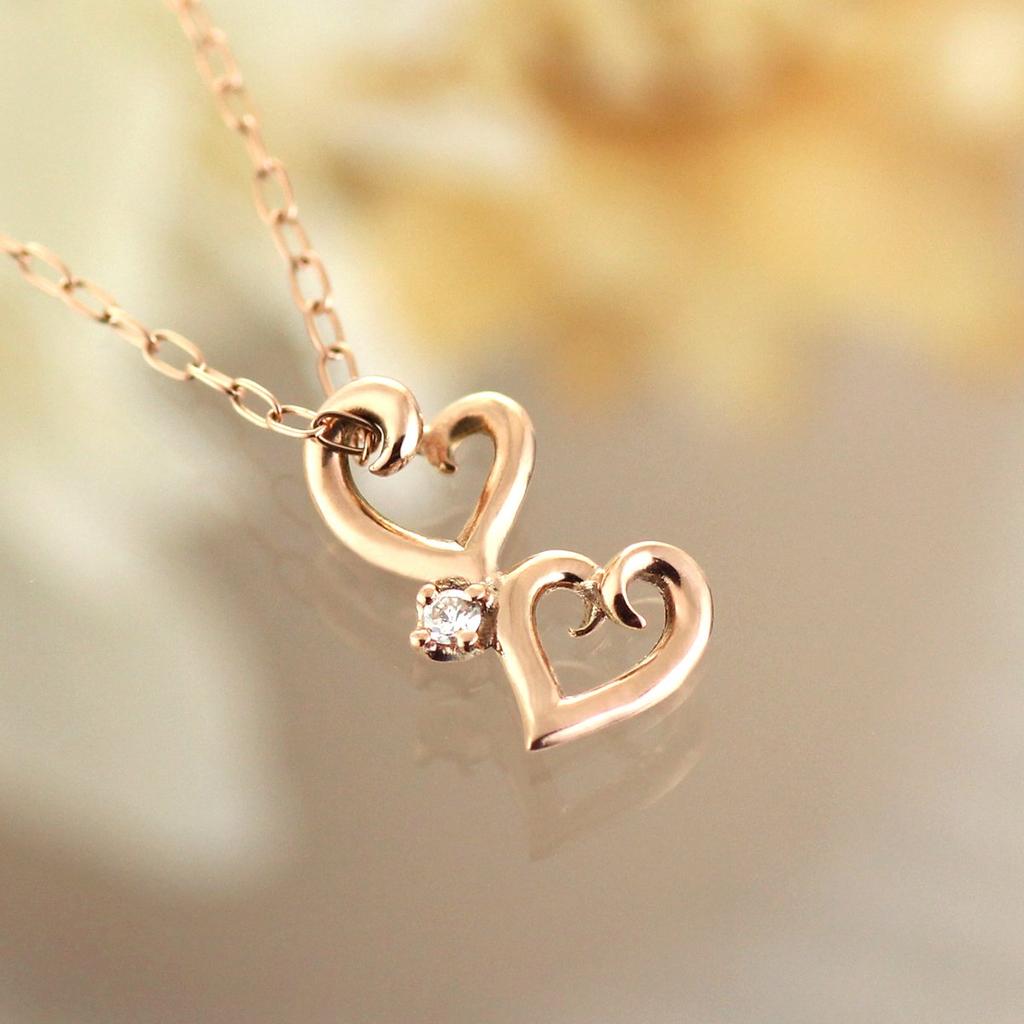 SUEHIRO Diamond Double Heart Open Heart Necklace In Pink Gold for Women
