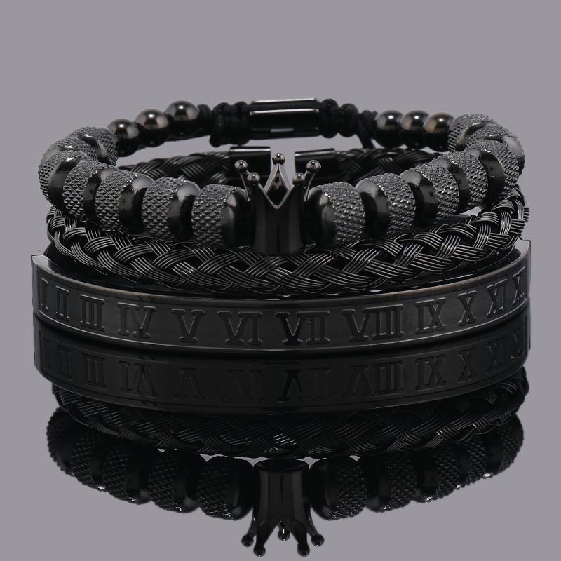 Set di Lusso Ciondoli Corona Bracciale Uomo Acciaio Inossidabile Romano Braccialetti Donna Gioielli per le Mani Regalo di San Valentino