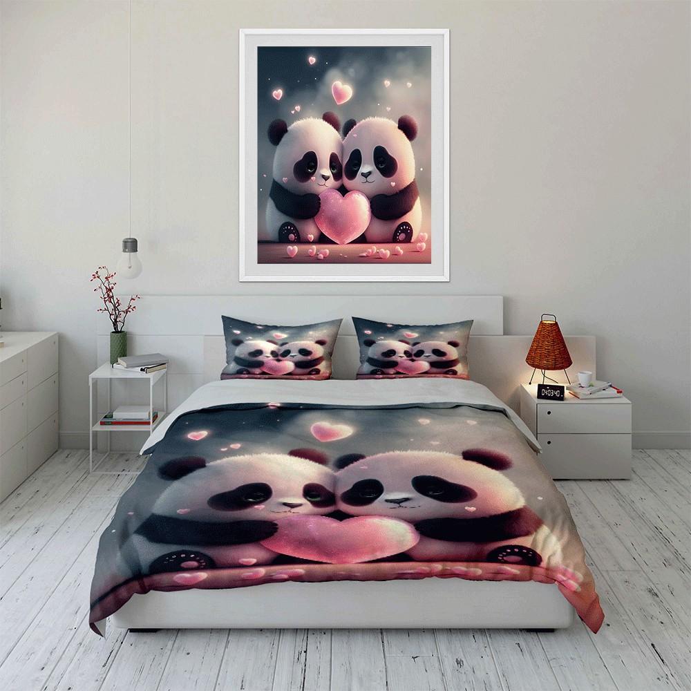 Adorable Panda Love Set Design Exquisite Three-Piece Bedding Set Gift For Kids And Adults