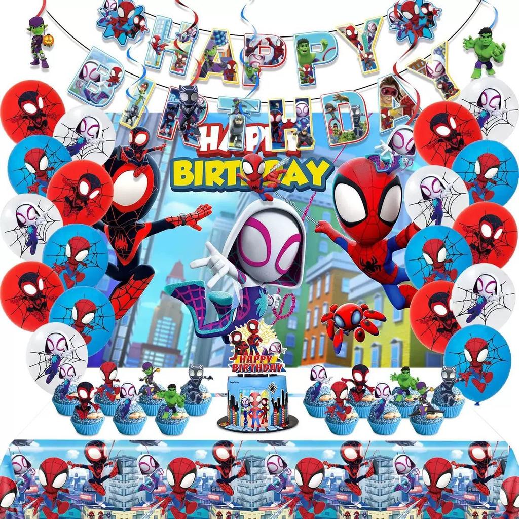 Décorations de Fête Thème Spider-Man pour Anniversaire d'Enfants Banderole Toppers de Gâteau Kit de Ballons
