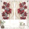 2 Pieces, Red Floral Silky Background Curtains -30% Blackout - Suitable for Living Room, Bedroom and Home Decoration