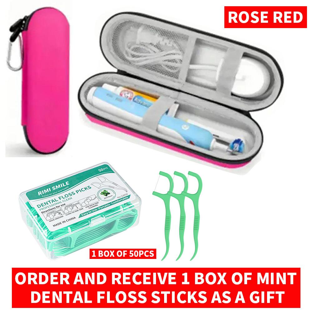 

(Order and receive 1 box of 50 mint dental floss as a gift) Toothbrush travel container electric toothbrush storage bag рожевий червоний колір
