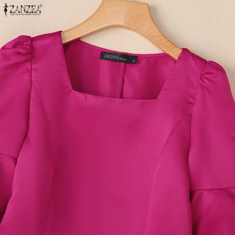 ZANZEA Women Casual Square Collar Flare Half Sleeve Summer Blouse