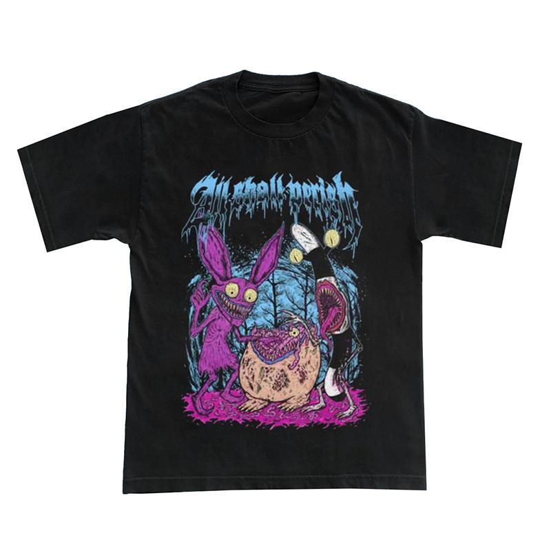 2026 New Dark Style Rock Band European Trendy Brand Punk Rock Short-Sleeved Men's Pure Cotton Printed Retro T-Shirt