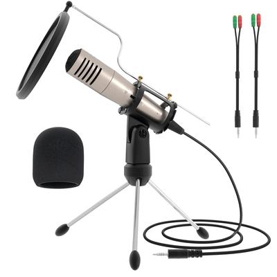 MSIZOY Smartphone Microphone 3.5mm Condenser Microphone Plug and Play Rose Gold Desktop Microphone with Tripod Stand and Pop Filter Compatible with