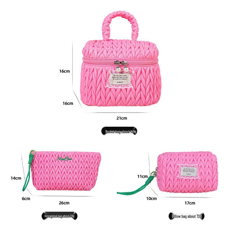 Multicolor Quilted Vertical Stripe Makeup Bag - Large Capacity, High-End Pleated, Portable Toiletry Storage Pillow