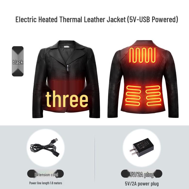 

Women s Electric Heated Leather Jacket with Physiotherapy Heat Pads for Shoulder and Abdominal Warmth 5XL [130-140 Jin]