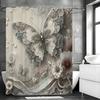 Flach geprägte Kunst Schmetterling Blume Duschvorhang, Dekorativer Duschvorhang für Badezimmer, Wasserdichter Duschvorhang mit Haken