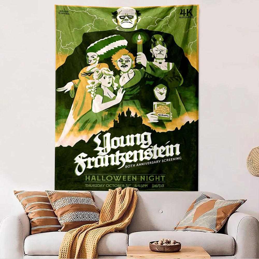 Young Frankenstein Tapestry Wall Hanging, Halloween Classic Movie Poster Art, Retro Wall Decor for Bedroom Living Room Dorm