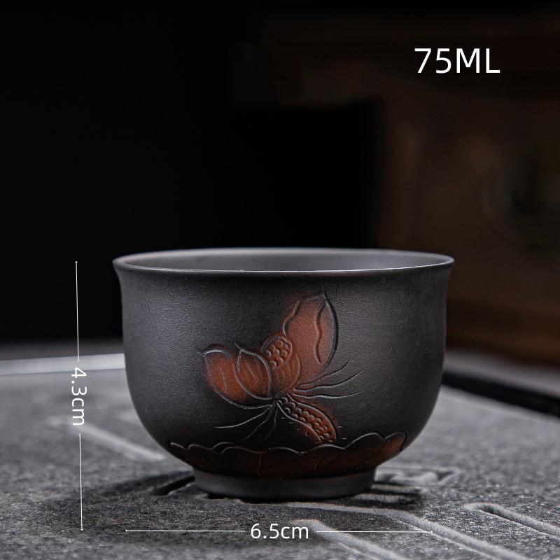 Retro Carving Teacups High-end Ceramic Tea Set Cups Purple Pottery Kung Fu Tea Cup Ceramics Teaware Cup for Tea Small Teacup