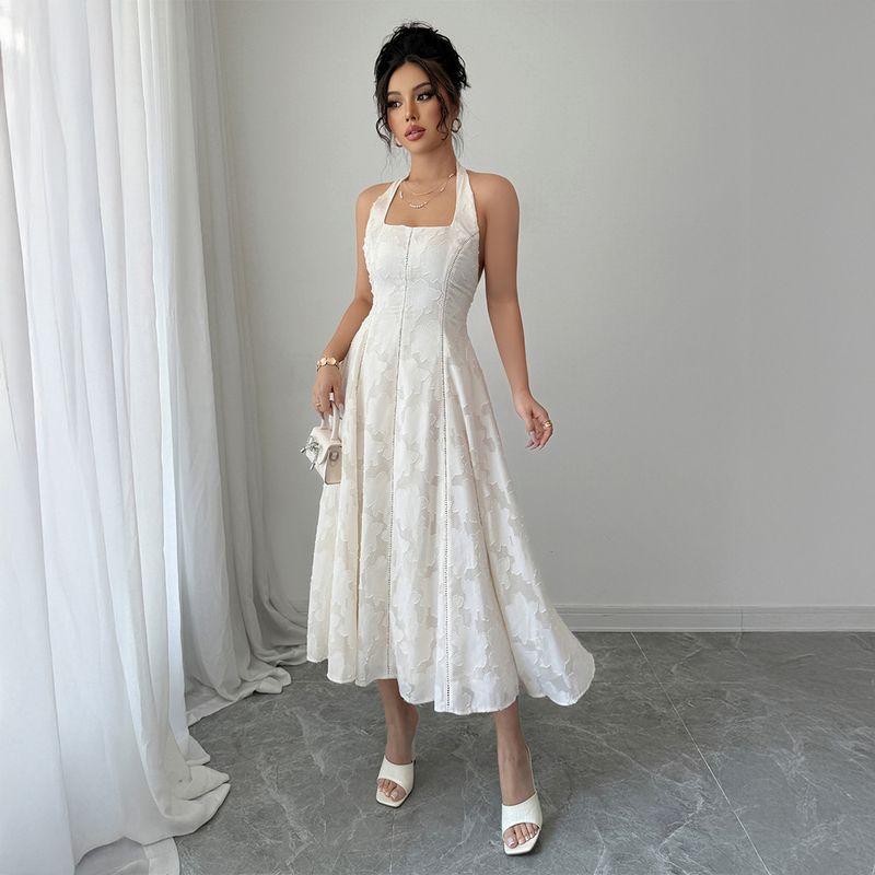 

European and American Elegant Minimalist Style Halter Tube Top Maxi Dress Women s Clothing Fall and Winter White S