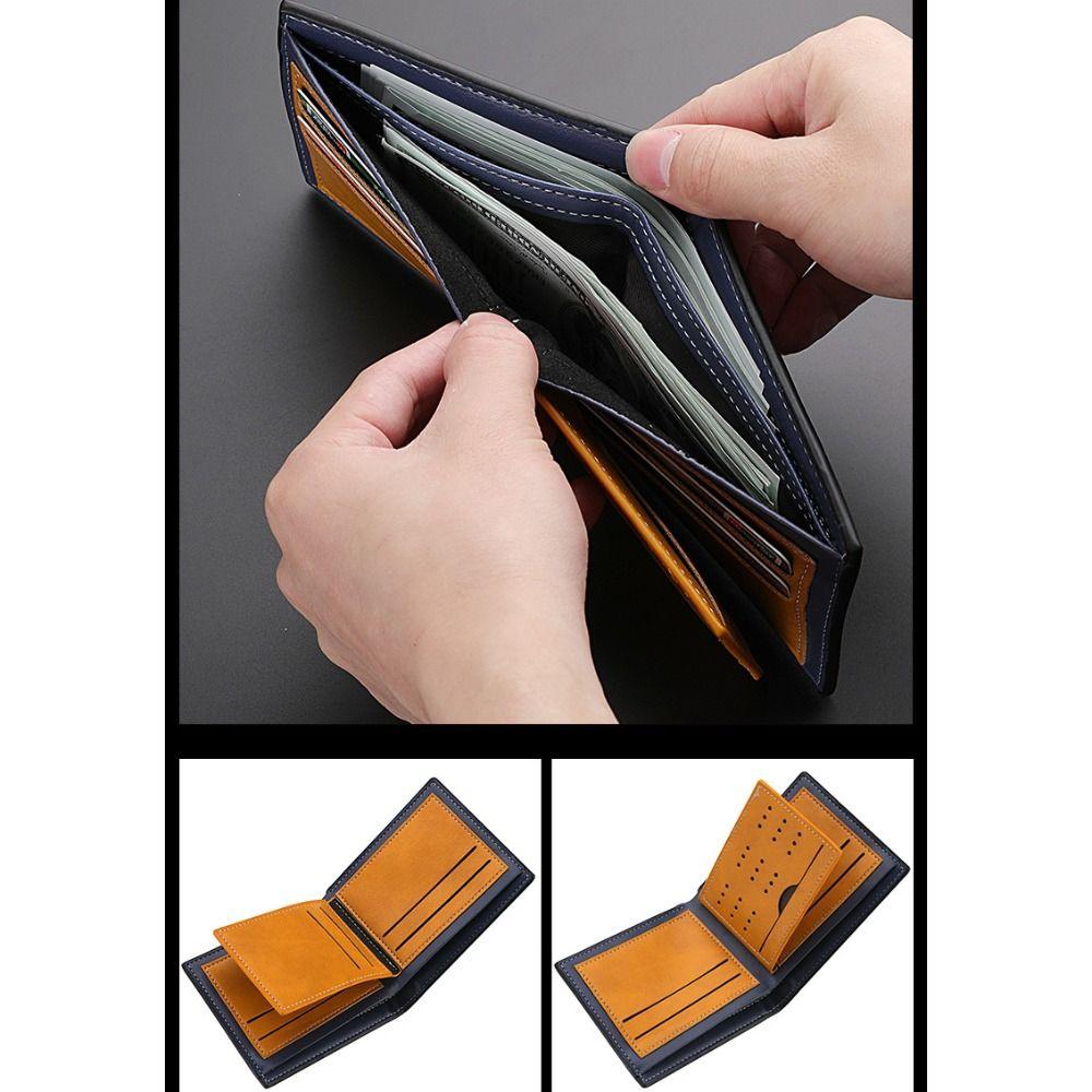 New PU Leather Men's Wallet Black Coffee Multi-slot Short Coin Purse Large Capacity Money Bag Men Male
