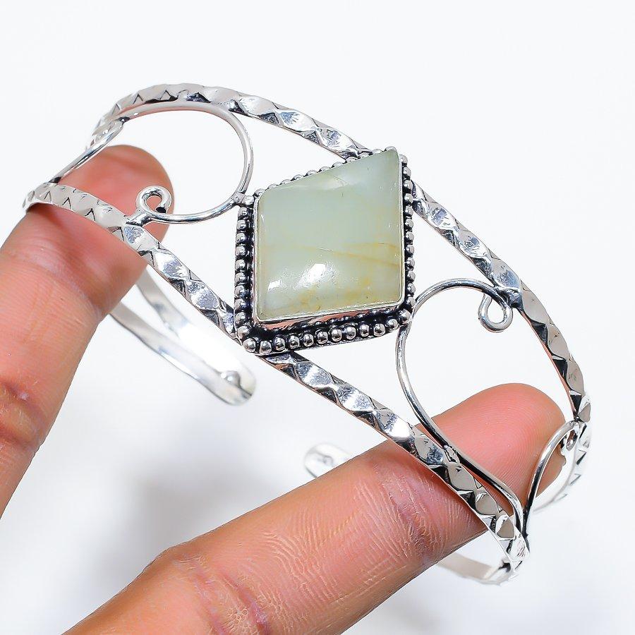 Aquamarine Gemstone Handmade 925 Sterling Silver Cuff Bangle Adjustable SU-10163