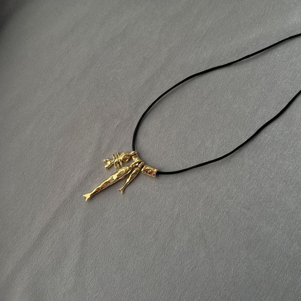 ALs Fischgräten-Anhänger-Halskette - Verstellbare Pulloverkette, Vielseitig, Modisches Meereslebewesen-Design