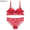 DKGEA Women Sexy Underwear Set Lace Black Push Up Bra Plus Size C D Cup