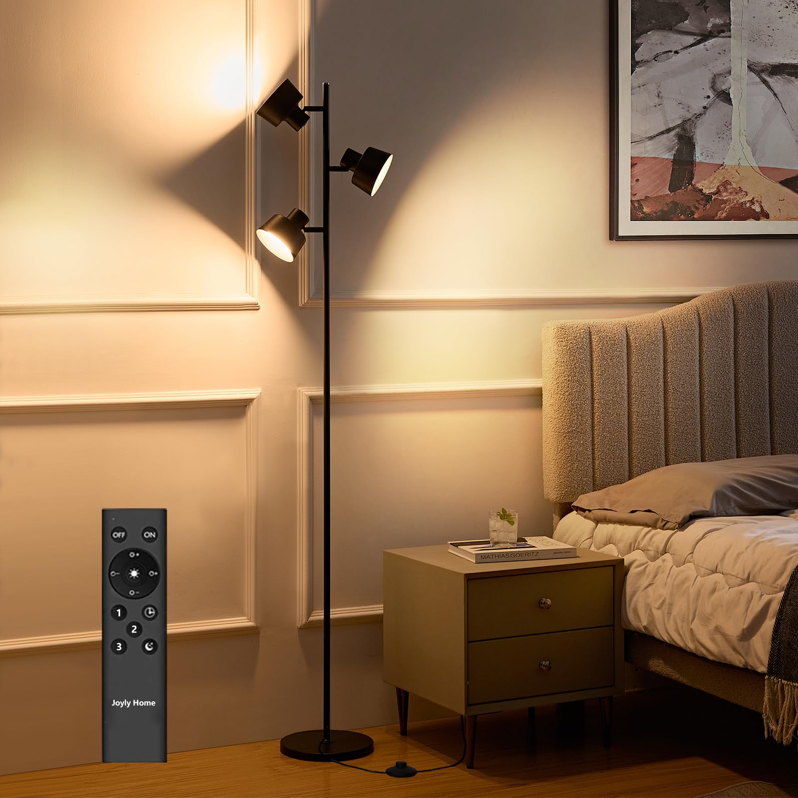 

Joyly Home LED Floor Lamp, High Brightness and Energy Saving Dimmable, Color Temperature Adjustable, and Timer Functions Remote Control & Touch