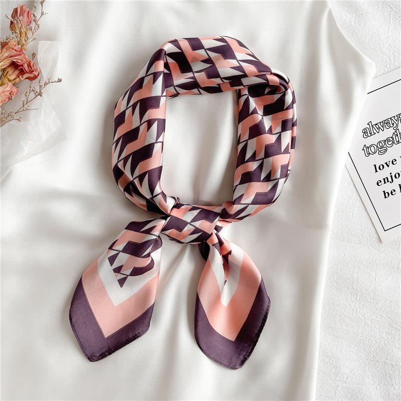 Fashion geometric color matching simulation silk scarf thin spring and summer square scarf scarf professional tie scarf hair tie bag silk scarf