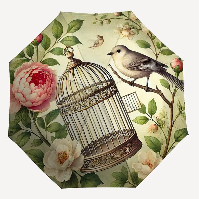 1PC birdcage flowers Umbrella-8-Rib Reinforced, Automatic Open, Lightweight & Durable, Cute Fashion Accessory for Outdoor, Beach, or Casual Use, Beach