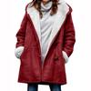 Coat Women's Jacket Cow Horn Buckle Pockets Fleece Lined Hooded Overcoat Outerwear Winter Women