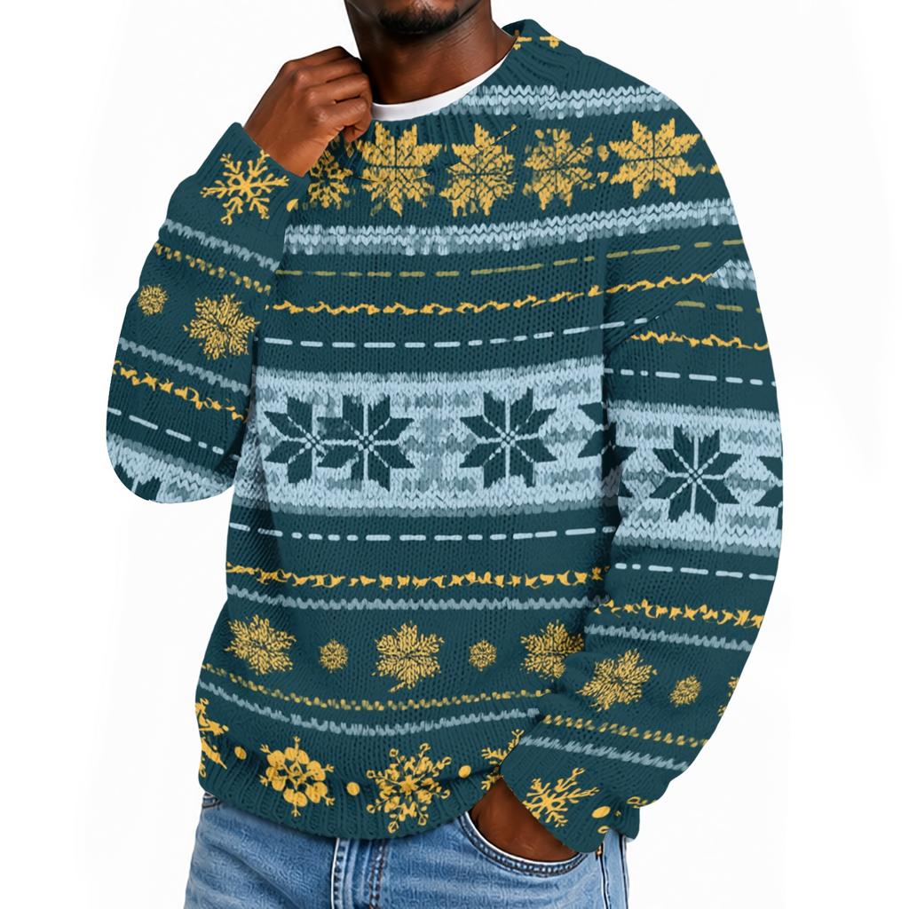 Men's Christmas Print Knit Crewneck Sweater for Fall and Winter Holiday