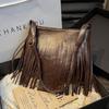Autumn and winter retro fringed bag women's new casual versatile messenger bag suede bucket bag