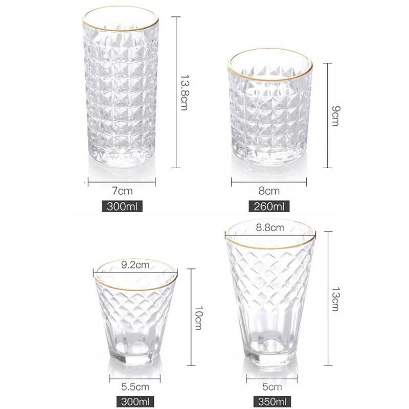 3/2/Pcs Embossed Glass Cup Coffee Mug Transparent Gold Rim Whisky Wine Glass Home Office Bar Milk Beer Juice Drinking Water Cups