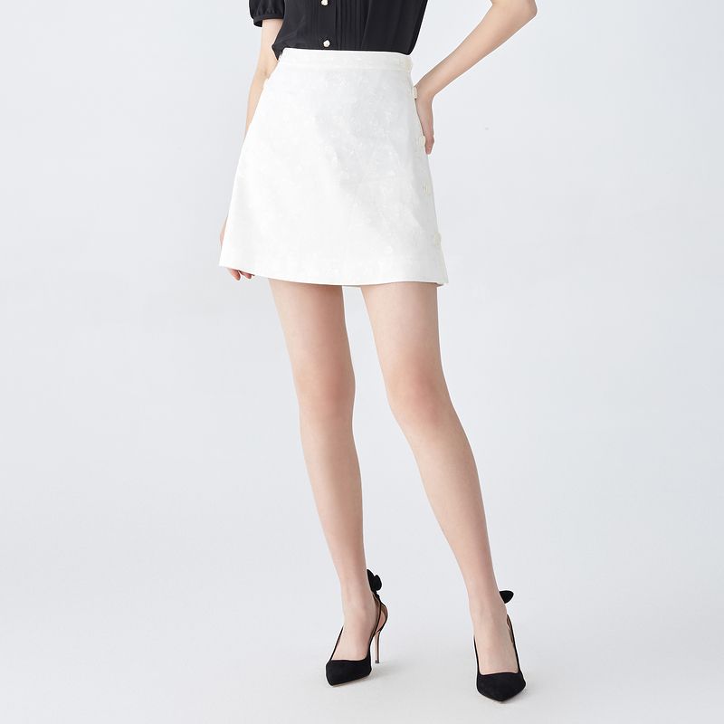 

Obeg Minimalist Jacquard Summer Fastener Decoration Skirt Rice White 165/M/38