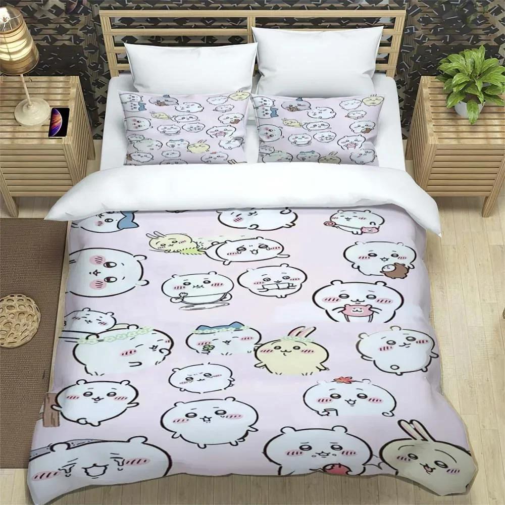Cartoon Chiikawa Pattern Quilt Cover With Pillowcases 3D Digital Printed Bedding Set Twin Full Queen King Christmas Gift