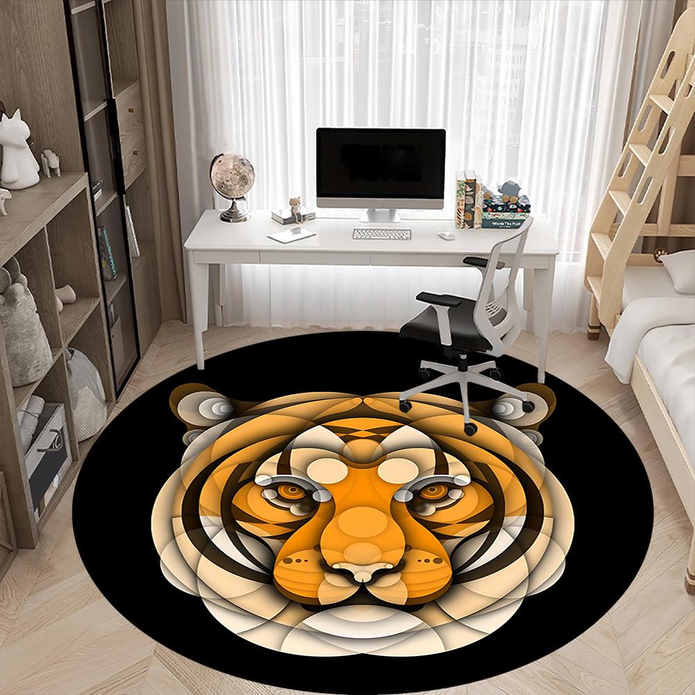 1pc Tiger Pattern Office Round Area Rug,  Mat Suitable For Office, Under Office Chairs Bedroom Living Room Home Decor, Room Deco