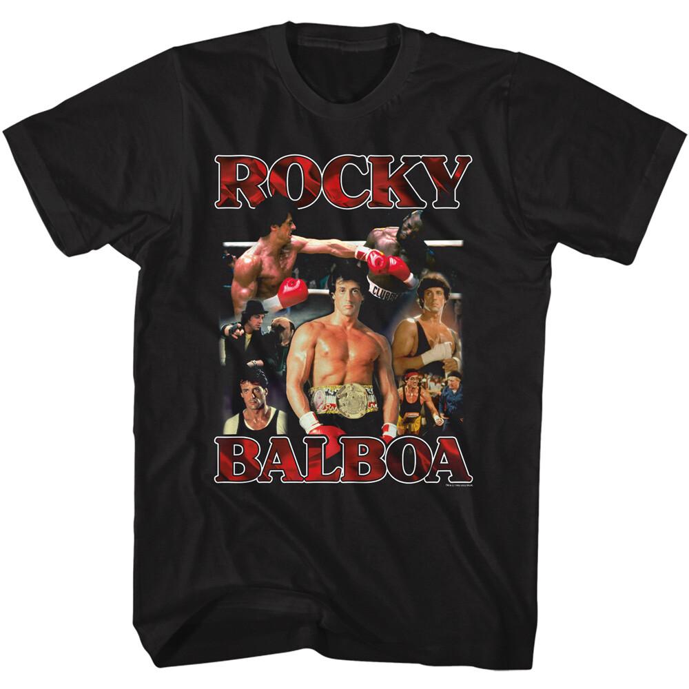 Rocky Balboa T-Shirt Movie Multi Rocky Stallone Collage New Black Cotton Merch Unisex T-Shirt L