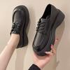 Black big head and small leather shoes women's spring new round head lace-up British college style muffin platform single shoes