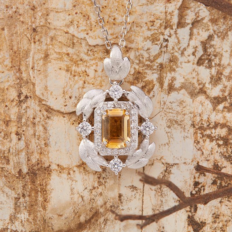 S925 Стерлинговое Серебро Цвет Сокровище Ювелирные Изделия Натуральный Фиолетовый Цитрин Гранат Топаз Перидот Подвеска Ожерелье Женское