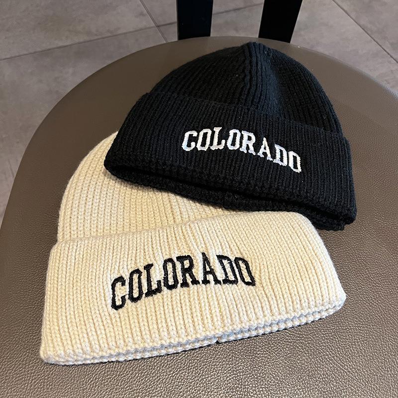 Trendy brand wool hat men's autumn and winter warm big head circumference versatile colorado embroidery knitted bag hat women