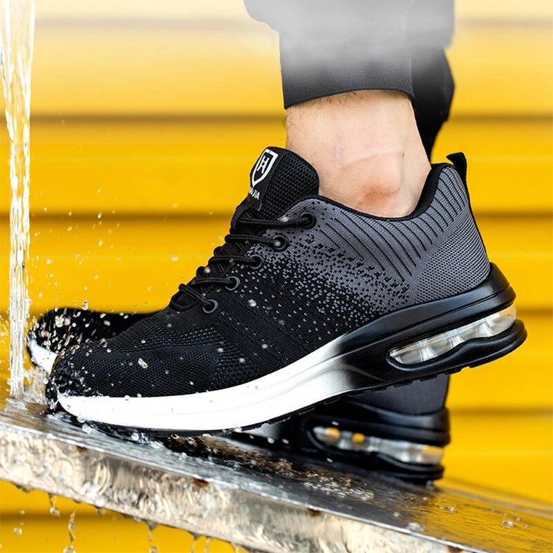 Men Women Safety Shoes Steel Head Anti-Smashing Anti-Stab Work Shoes For Mens Fly Woven Breathable Deodorant Male Sneaker