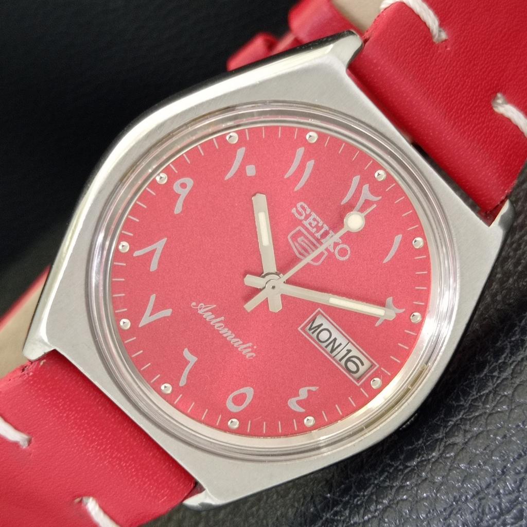 

SEIKO 5 AUTOMATIC 6309A JAPAN MENS VINTAGE ARABIC RED COLOR DIAL WATCH a701587-5 R206b-a701587