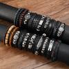 DAIHE 20 PCS Set Fashion Bracelets Bangles Hip Hop Punk Style Skull Beaded Weave Men Leather Bracelets