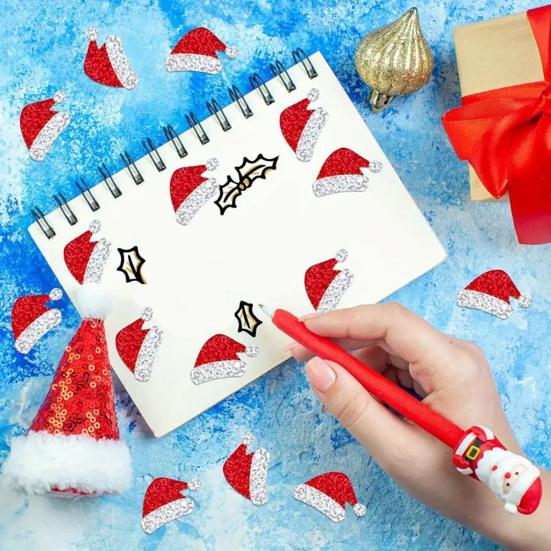 500 Pcs Christmas Stickers Roll Gllitter Tree/Maple Leaf/Santa Hat Seal Stickers Waterproof Self-Adhesive Decals
