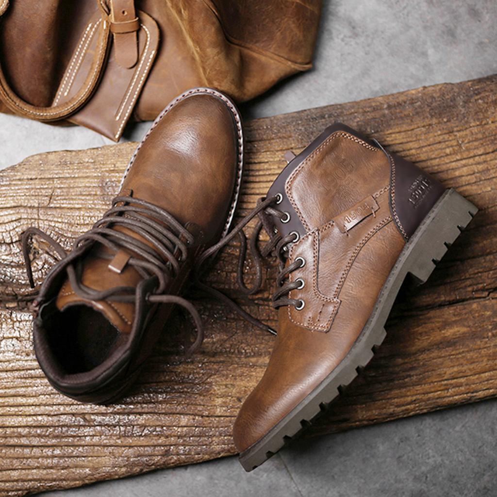Fashion Vintage Men Shoe New Autumn Winter Boots High Quality Men's Leather Boots Lace-up Side Zipper Men's Ankle Boots Large Size 39 48