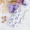 Neuer Eingang Kinder Flatterärmel Lässiges Oberteil Doppel-Schultergurt Blumenkleid Set