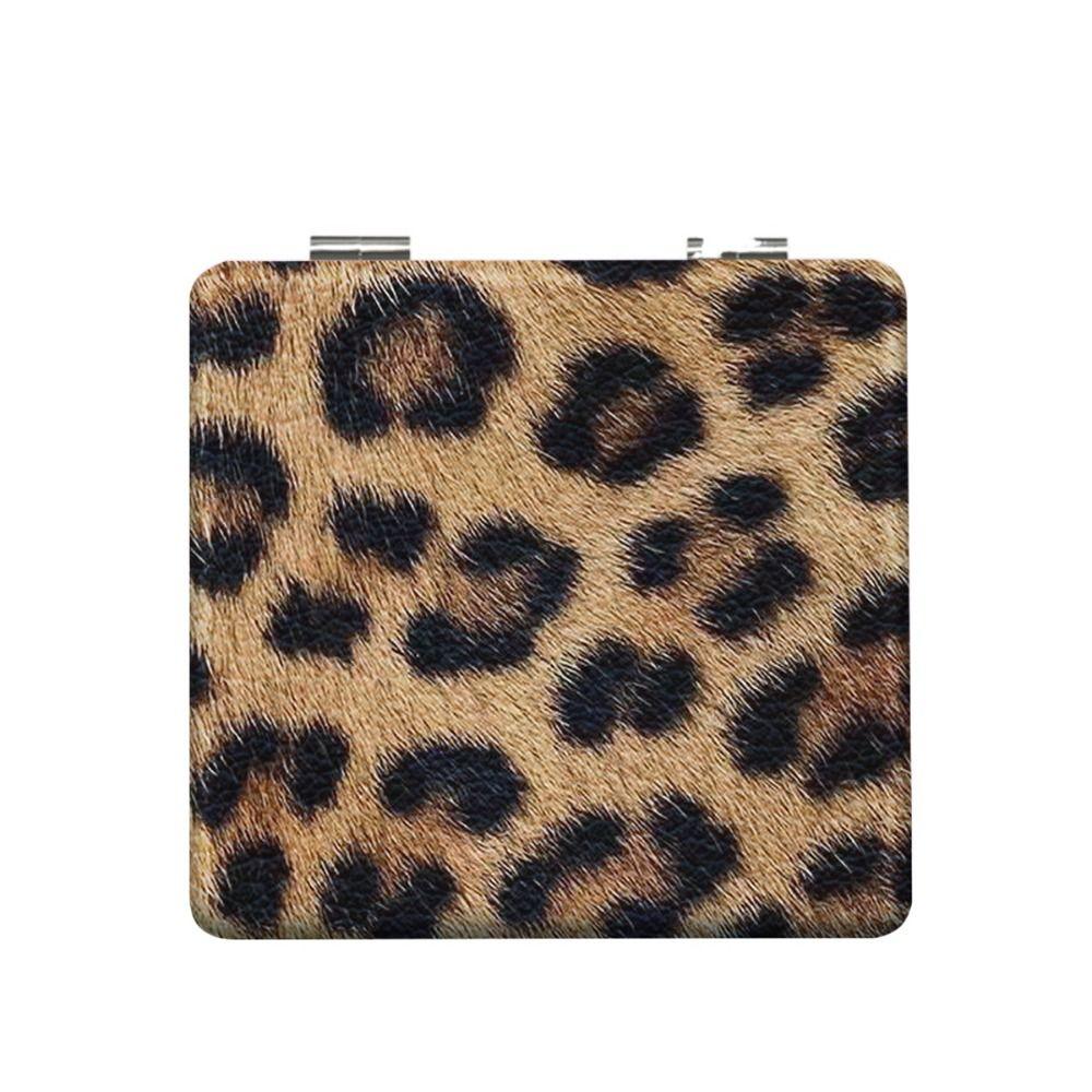 Portable Leopard Print Makeup Mirror Double-Sided Square Pocket Mirror Mini Retro Cosmetics Mirror