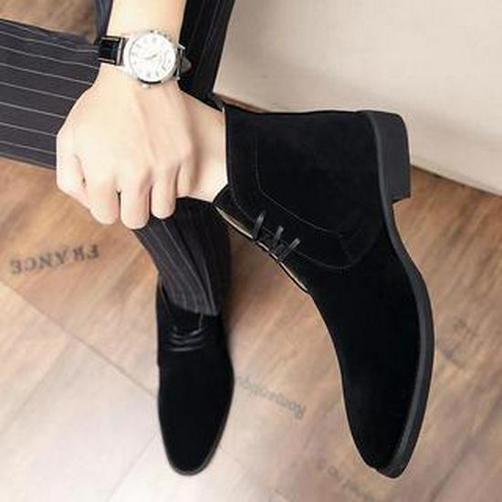 Men s Retro Leather Mid-Top Boots - Autumn/Winter British Style Casual Shoes 44 чёрный