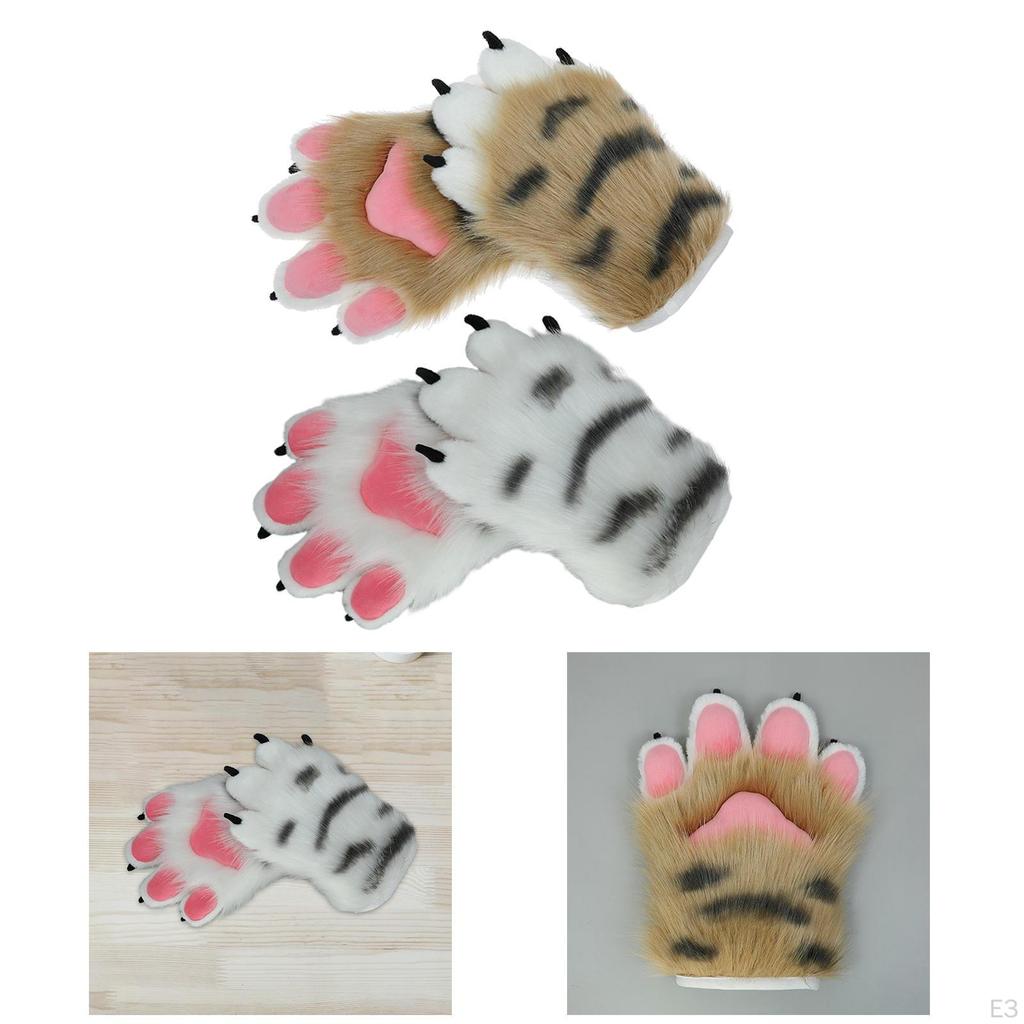 2 Pieces Furry Gloves Plush Hand Women Winter for Fancy Dress up Party