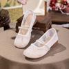 Woman's Summer New Mesh Embroidered Shoes Low Heel Round Toe Shallow Slip On Mary Jane Shoes Soft Sole Non Slip Dress Sandals