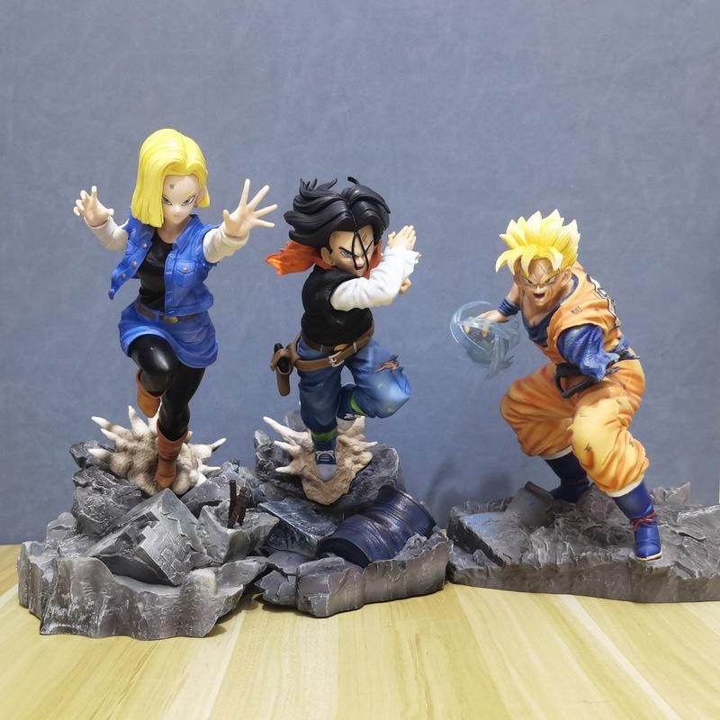 Super Saiyan Gk Figure Future Warrior Goku Vs Android 17 18 Battle Scene Resin Statue Boxed Collectible For Anime Collectors
