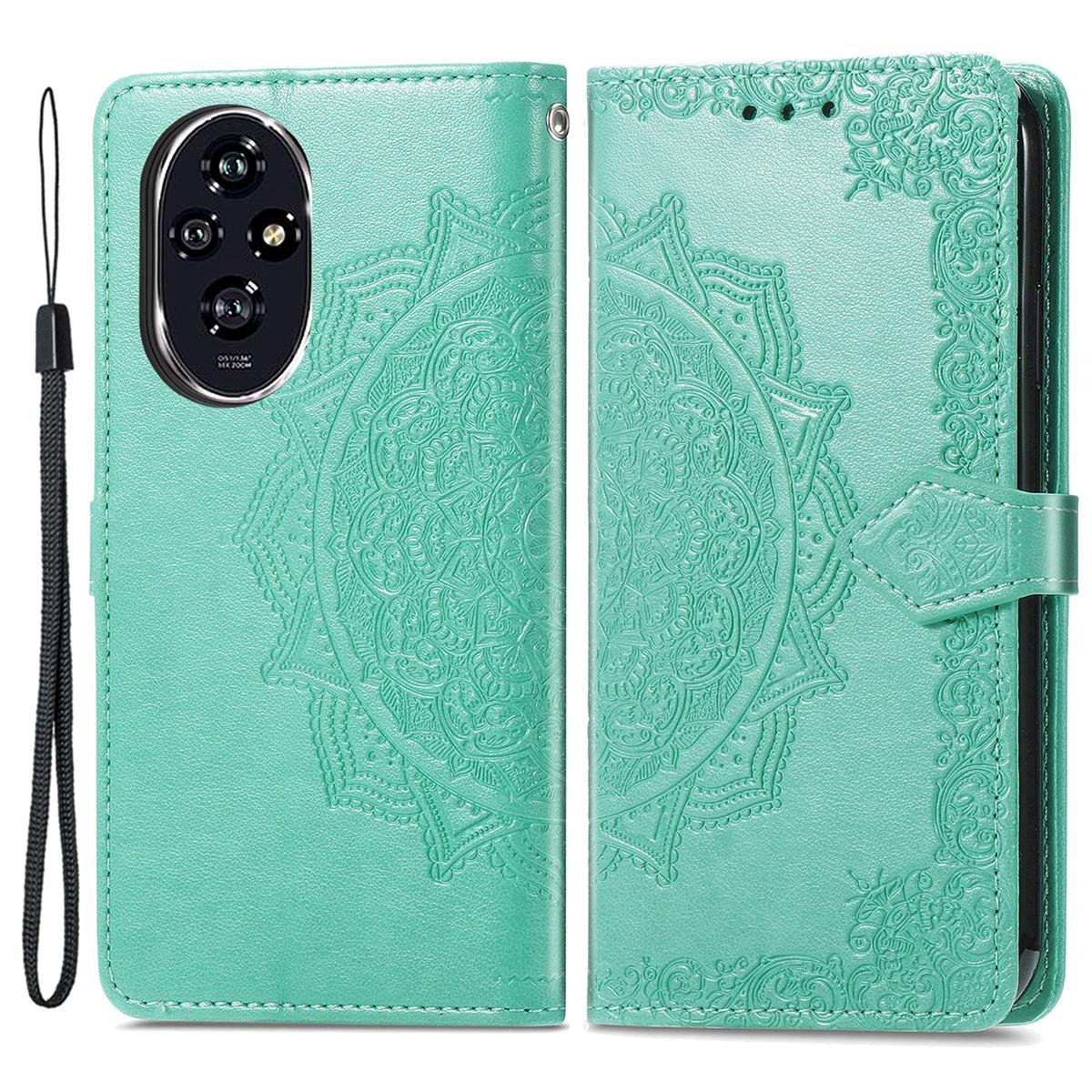 

For Honor 200 Pro 5G Case Embossed Mandala Leather Phone Cover Magnetic Flip Wallet Green