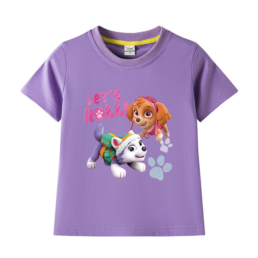 PAW Patrol Girls' Cartoon Print Short Sleeve Cotton T-shirt, Round Neck Pullover, Summer New Arrival